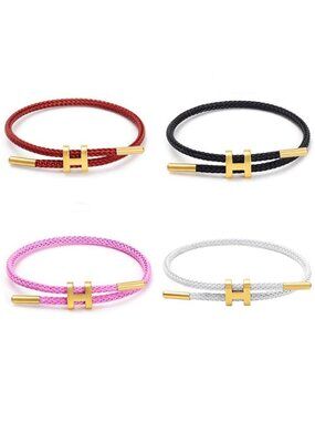 Gold Tone H Bracelet Adjustable Titanium Steel Buckle Cord Bracelet